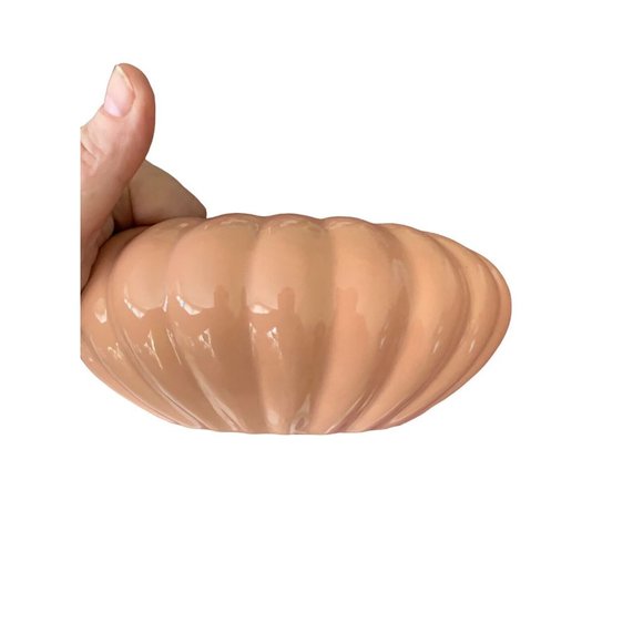 Haeger Floral Pottery MCM Ribbed Shallow Pink Vase Planter w Sticker 8" x 3" - Picture 5 of 8